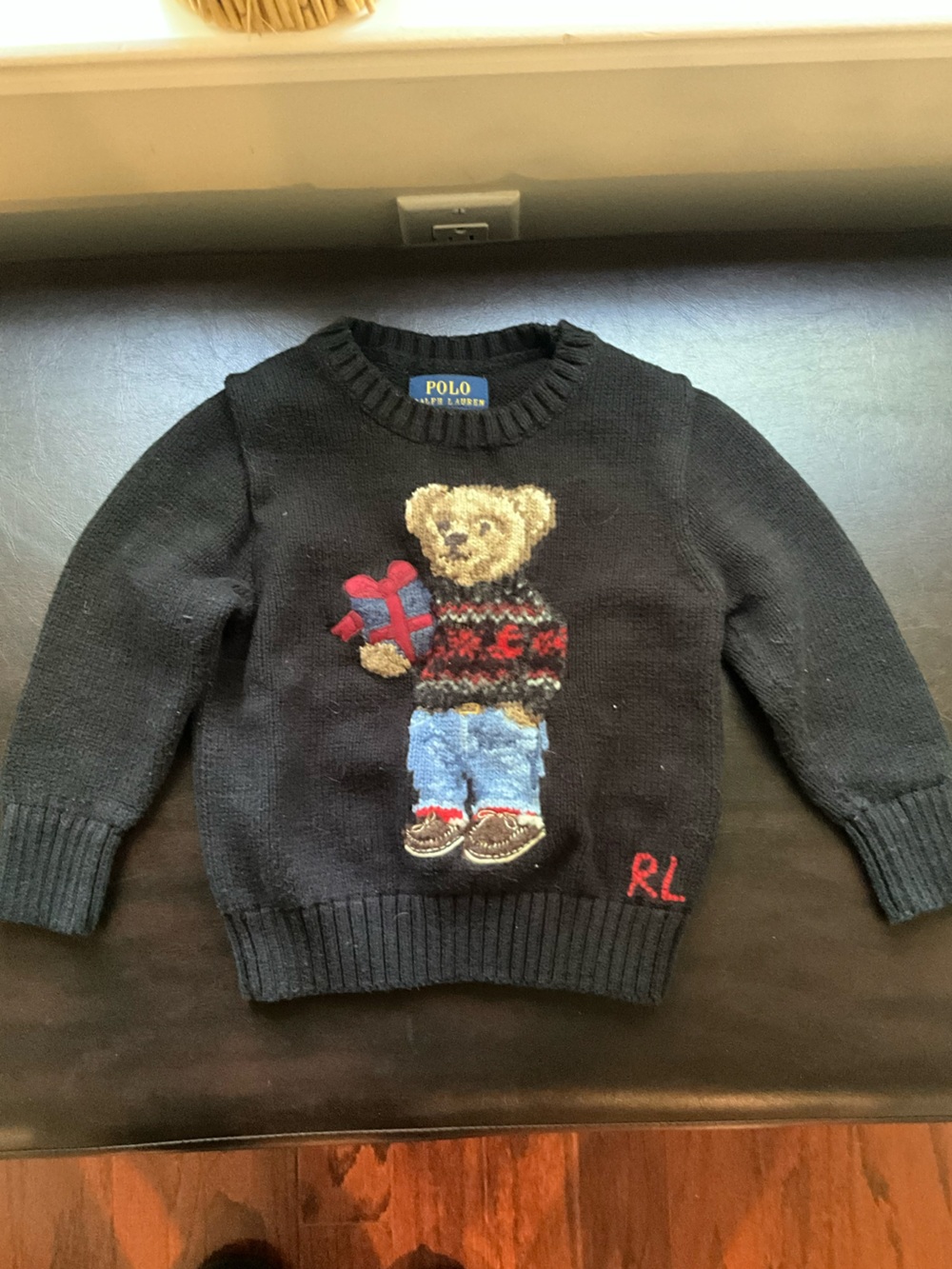 Polo by Ralph Lauren Baby Black Teddy Bear Knit Sweater Size 2